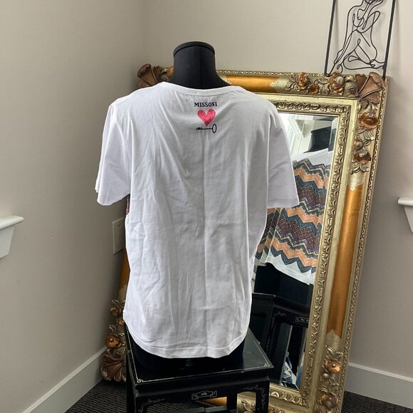 Missoni Zig Zag Print Crew Neck Top key to cure Short Sleeve Size L White - Picture 3 of 3